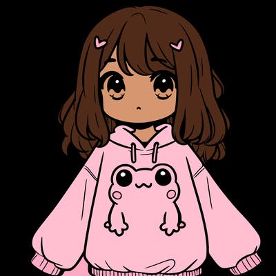 girl wearing frogging sweatshirt