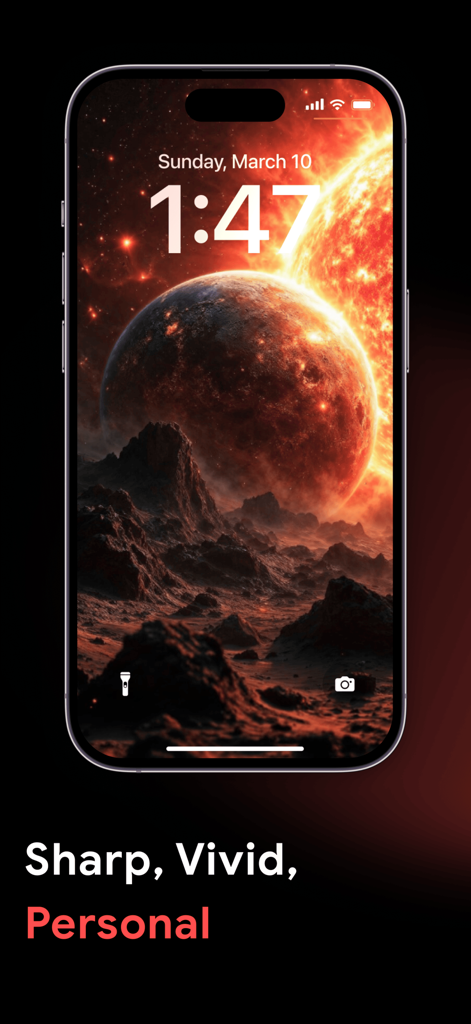 4K Wallpapers: HD Backgrounds - Pantalla de bloqueo del iPhone mostrando un fondo del espacio 4K nítido y vibrante