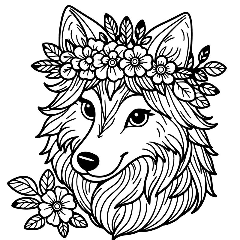 wolf with flower crown