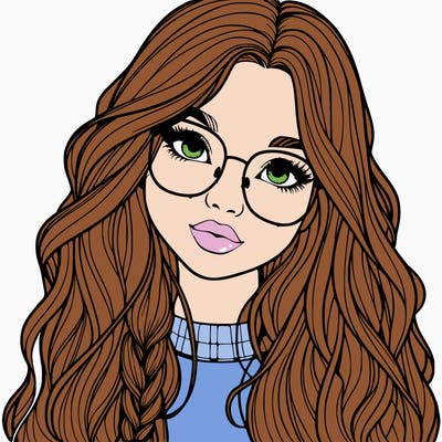 girl with long hair and freckles and glasses realistic