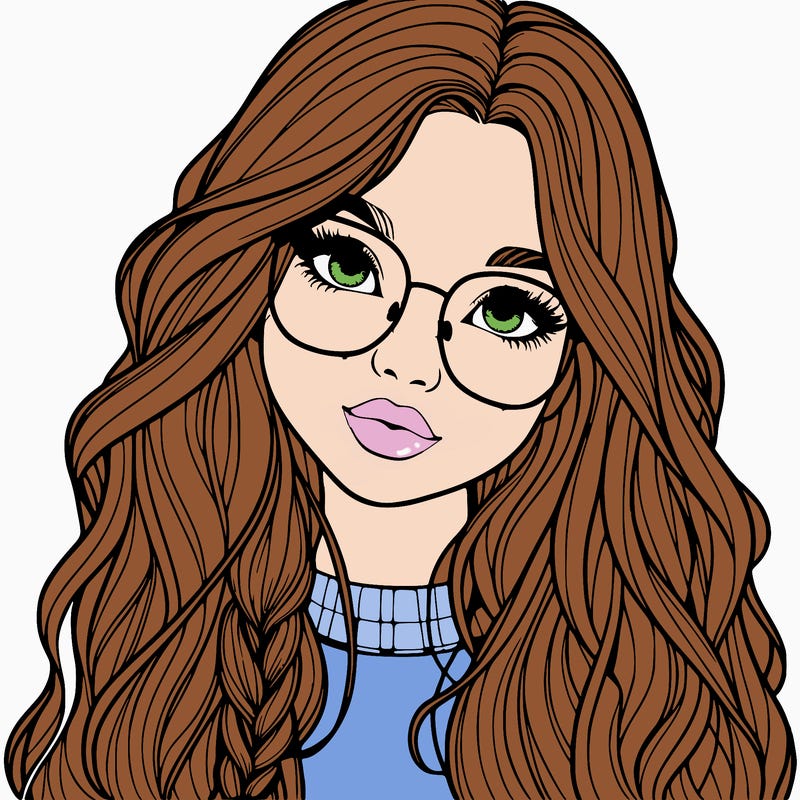 girl with long hair and freckles and glasses realistic