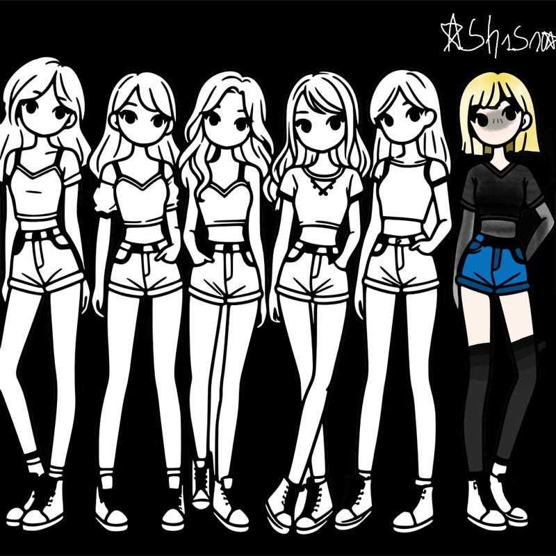 a group of girls wearing crop tops and shorts