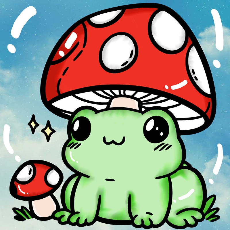 a cute frog with a mushroom hat
