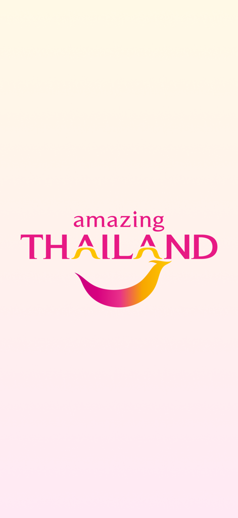 Amazing Thailandアプリのスプラッシュスクリーン。公式ロゴとピンクと黄色のスマイルアイコンが特徴です。
