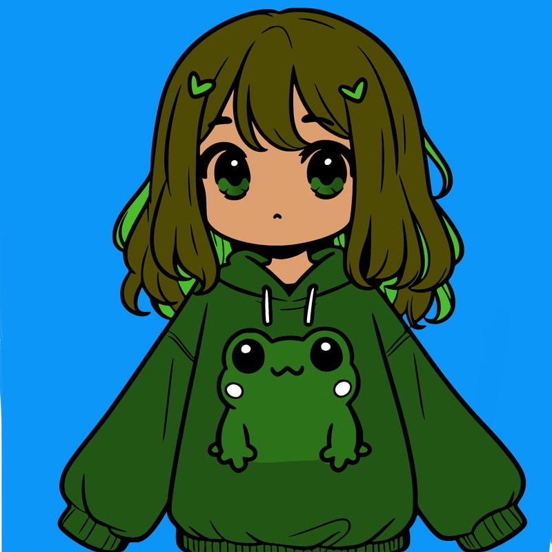 girl wearing frogging sweatshirt