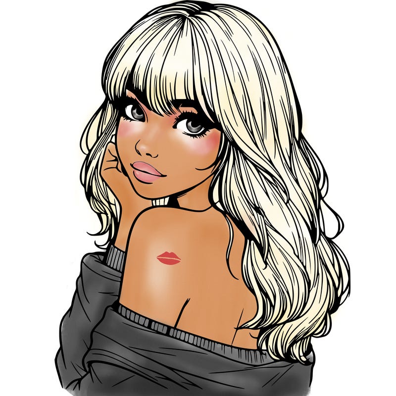 realistic girl with bangs looking over her shoulder