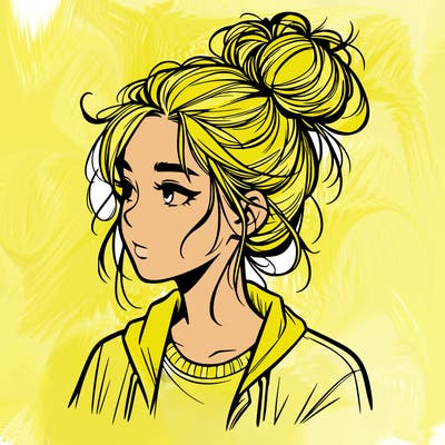 realistic teenage girl with a messy bun