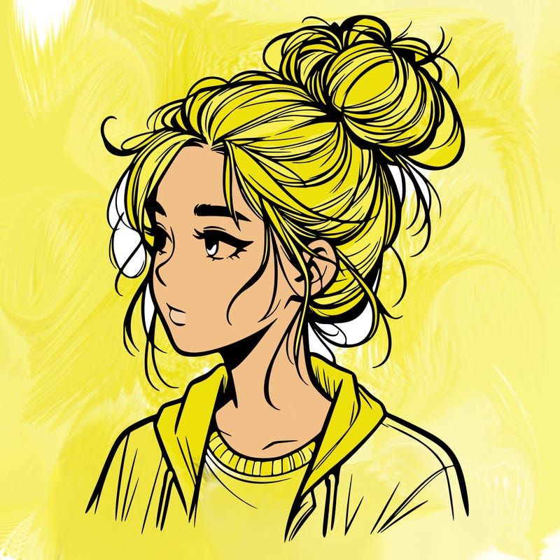 realistic teenage girl with a messy bun
