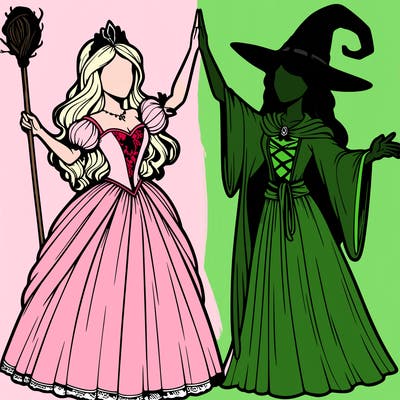 detailed realistic split of a princess and a witch