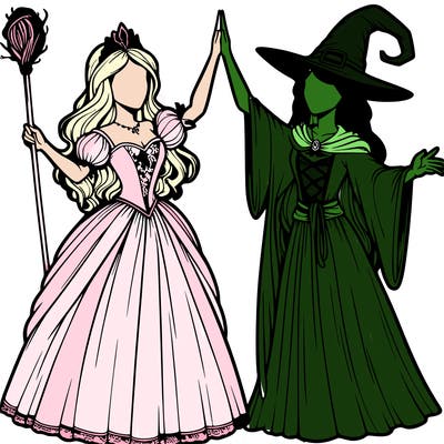 detailed realistic split of a princess and a witch