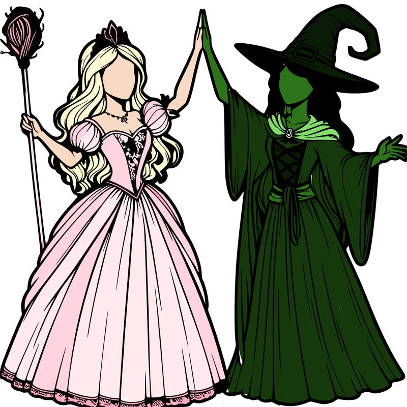 detailed realistic split of a princess and a witch