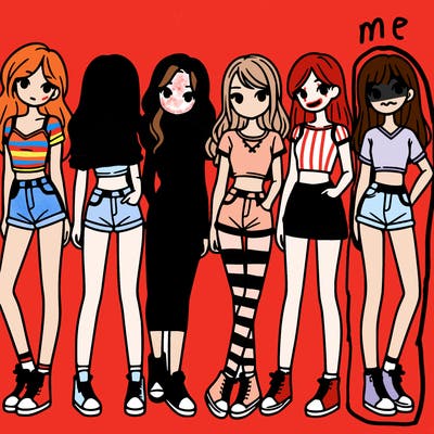 a group of girls wearing crop tops and shorts