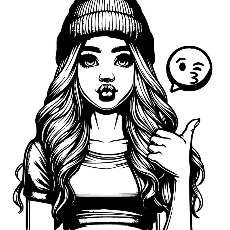 realistic teenage girl with beenie and crop top doing 🫶🏾