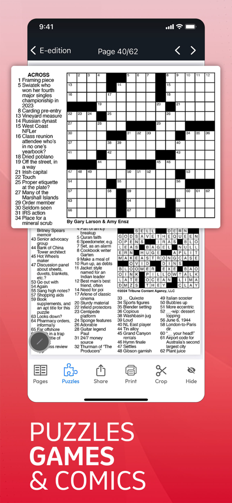 SCNow Florence Morning News - The interactive crossword puzzle feature in the SCNow Florence Morning News mobile app.