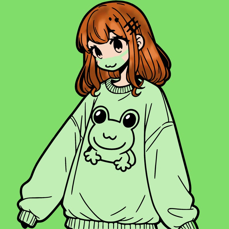 girl wearing frogging sweatshirt