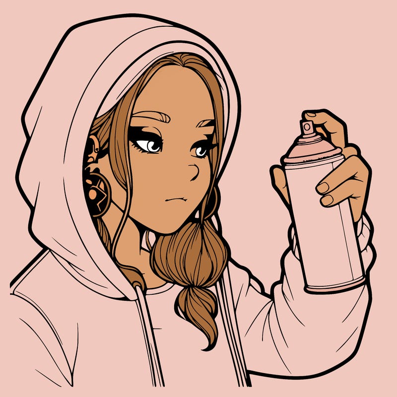a realistic girl, spray painting