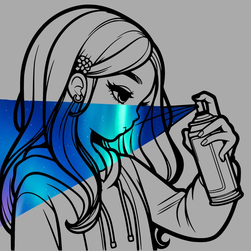 a realistic girl spray painting