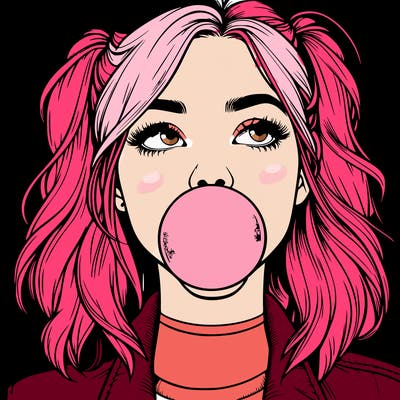 realististic girl blowing bubble -gum