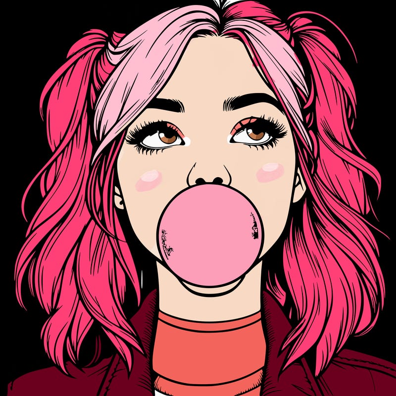 realististic girl blowing bubble -gum