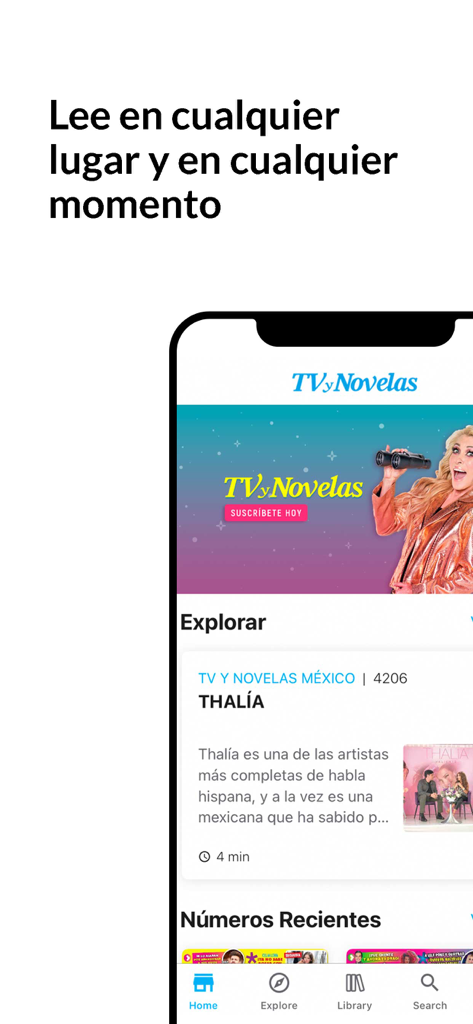 TVyNovelas México - Pantalla de inicio de la app TVyNovelas Mexico con noticias de entretenimiento y artículos