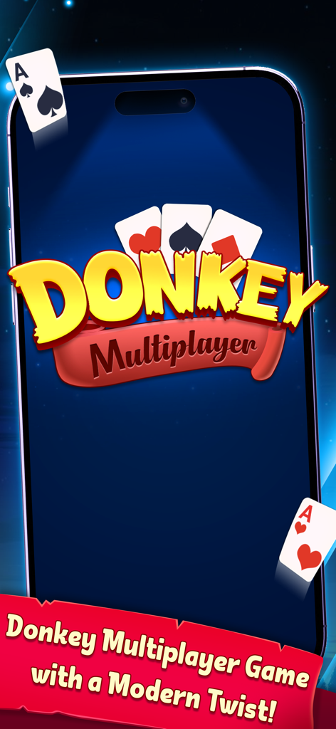 Donkey Multiplayer - Schermata del titolo del gioco di carte mobile Donkey Multiplayer con il logo del gioco e le carte da gioco