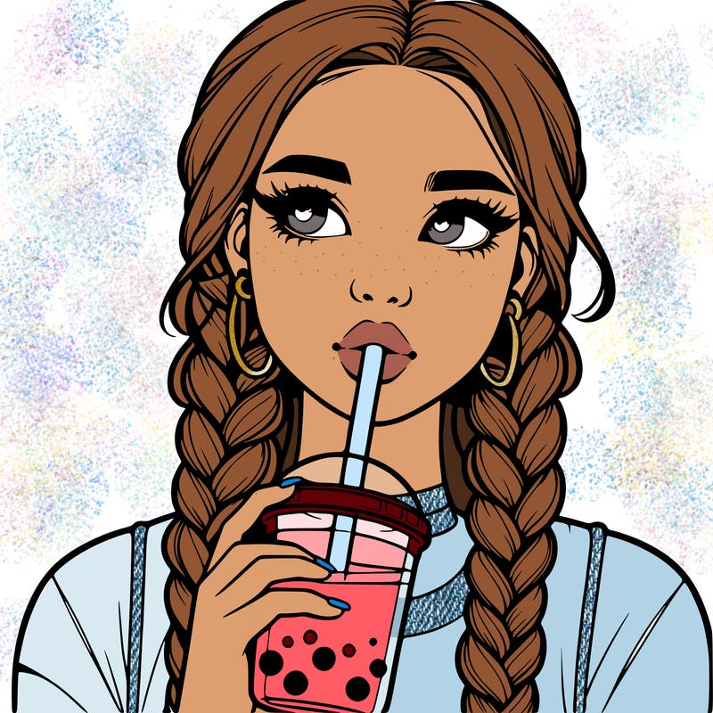 realistic girl with braided hair drinking boba