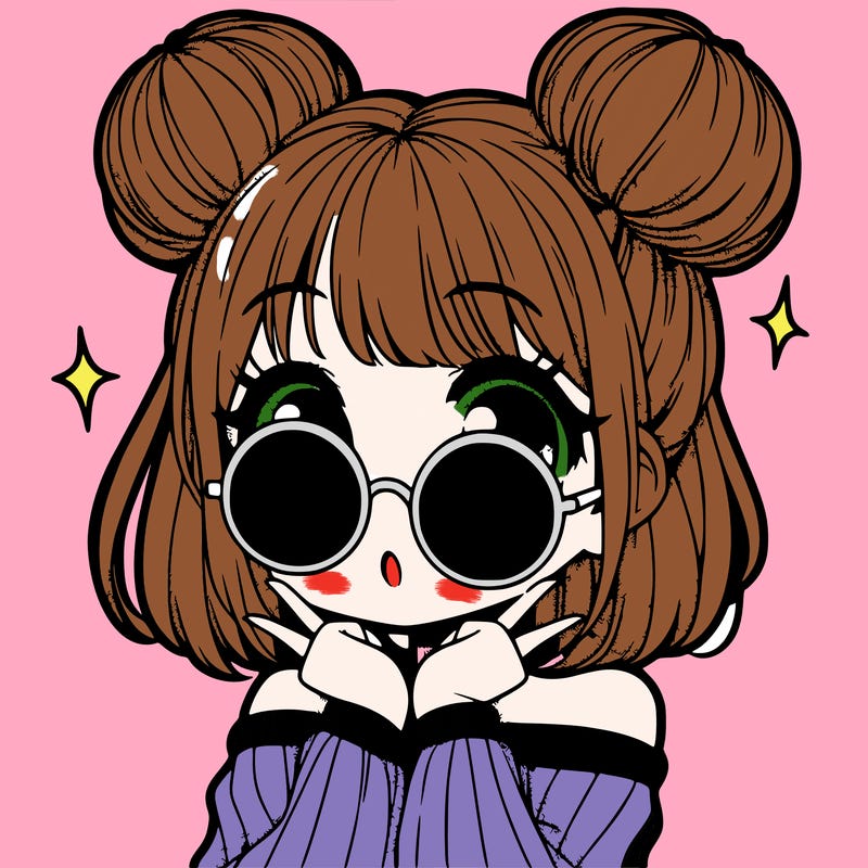 manga girl with hairbuns and sun shape sunglasses