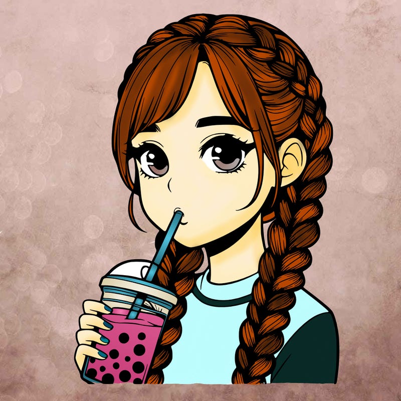 realistic girl with braided hair drinking boba