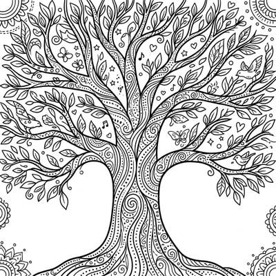 Discover serene relaxation with this exquisite dot work tree coloring page, designed for adults. Its intricate patterns and flowing lines offer a mindful escape and a beautiful artistic challenge.