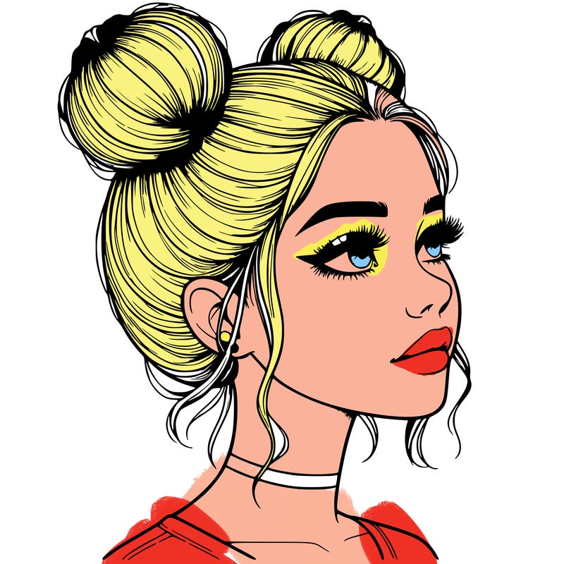 realistic girl with buns on the top of her head