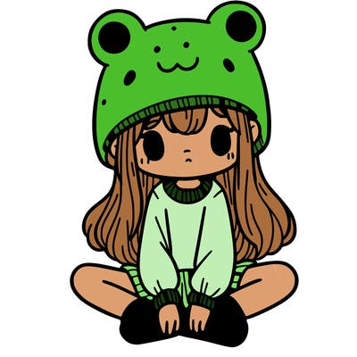 a girl wearing a frog hat and some frog socks