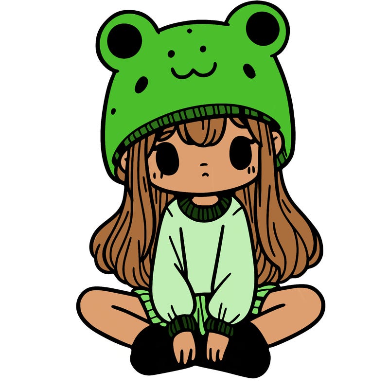 a girl wearing a frog hat and some frog socks