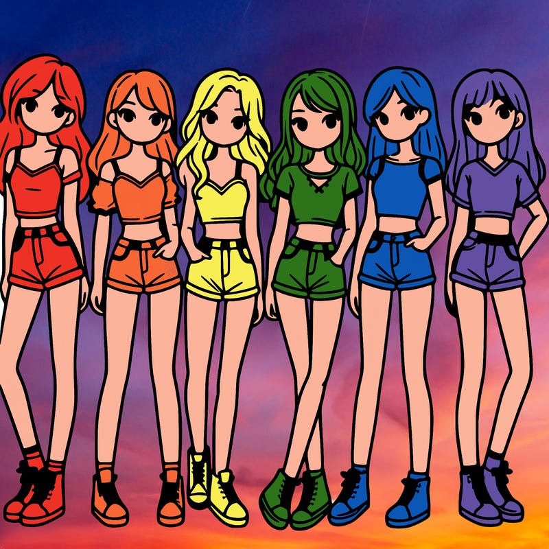 a group of girls wearing crop tops and shorts