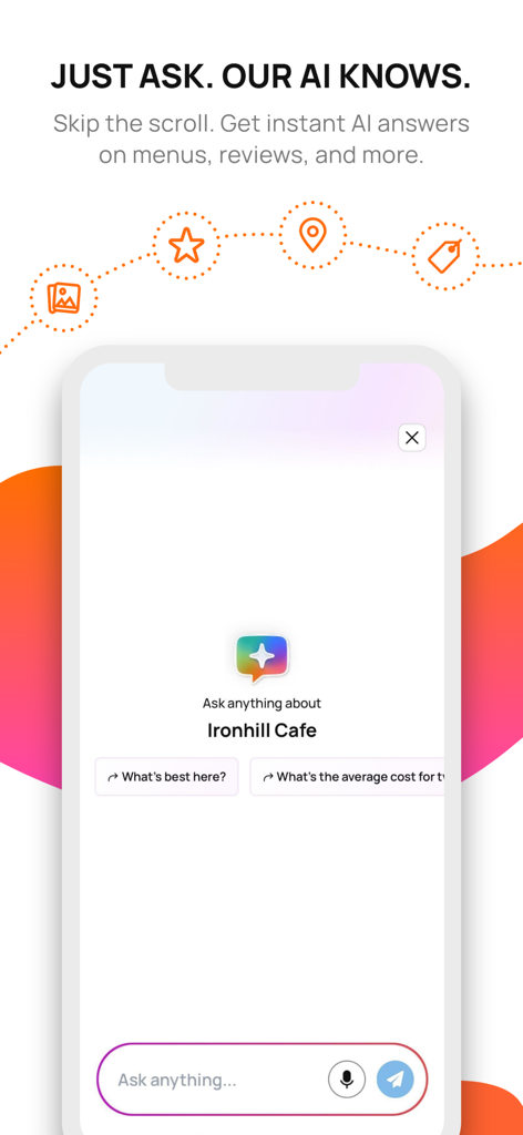 JD - The Best Local Search App - Interfaz de la aplicación Justdial que muestra un asistente de IA para consultas de negocios locales