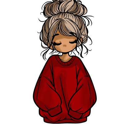 girl with baggy sweatshirt and messy bun