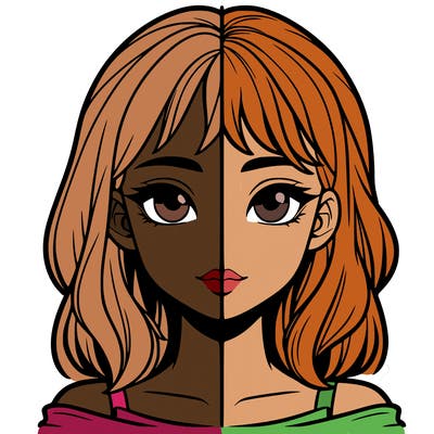 realistic girl split 2 side