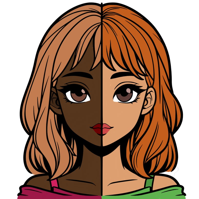 realistic girl split 2 side