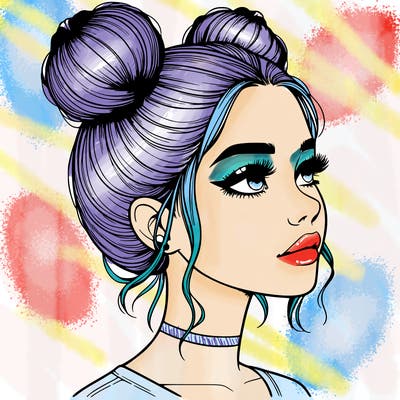 realistic girl with buns on the top of her head