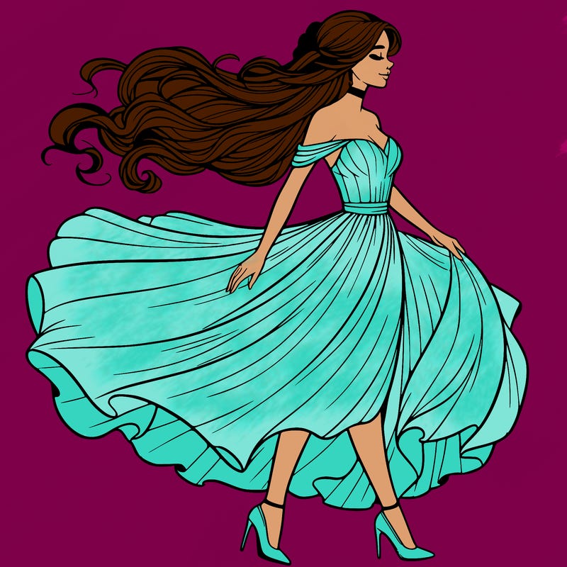 realistic woman in a dress flowing in the wind