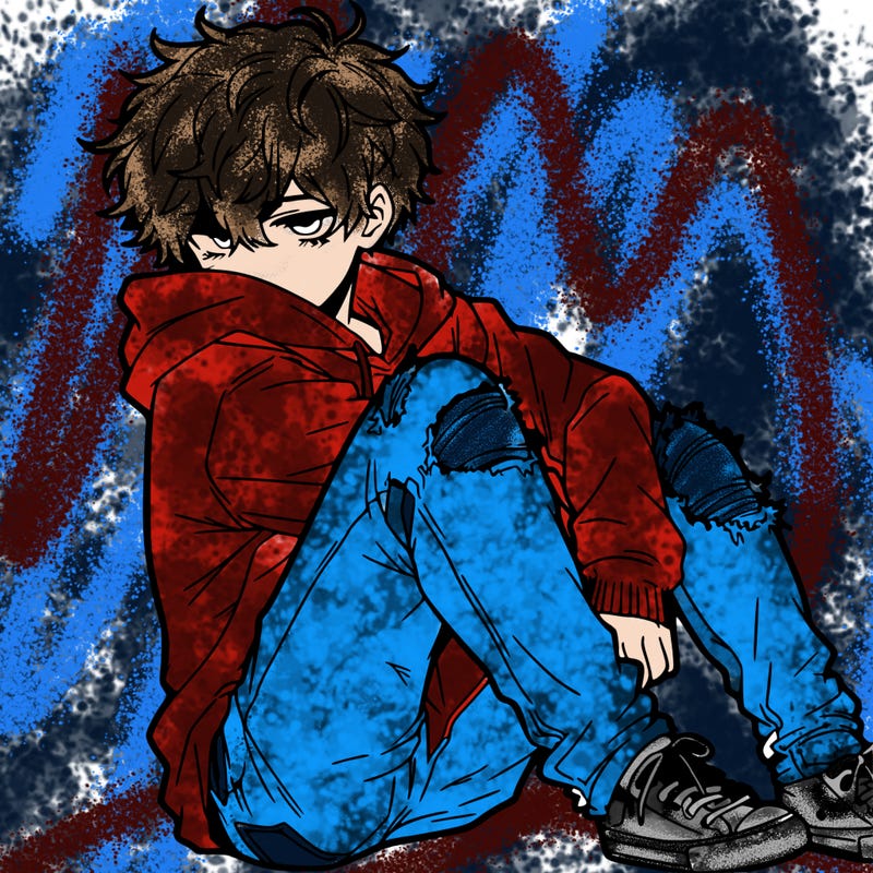 a male hoddie ripped jeans messy hair anime