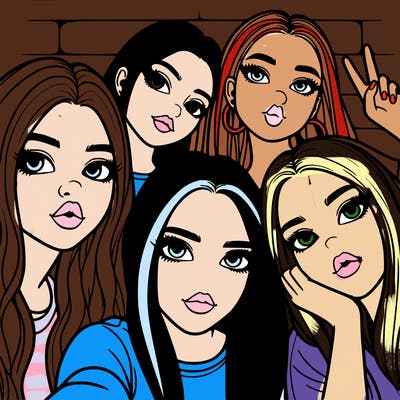 group of teen girls friends y2k up close in a selfie