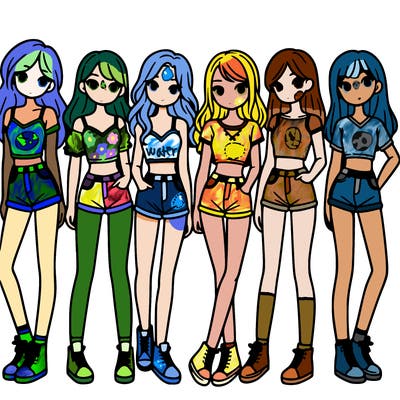 a group of girls wearing crop tops and shorts