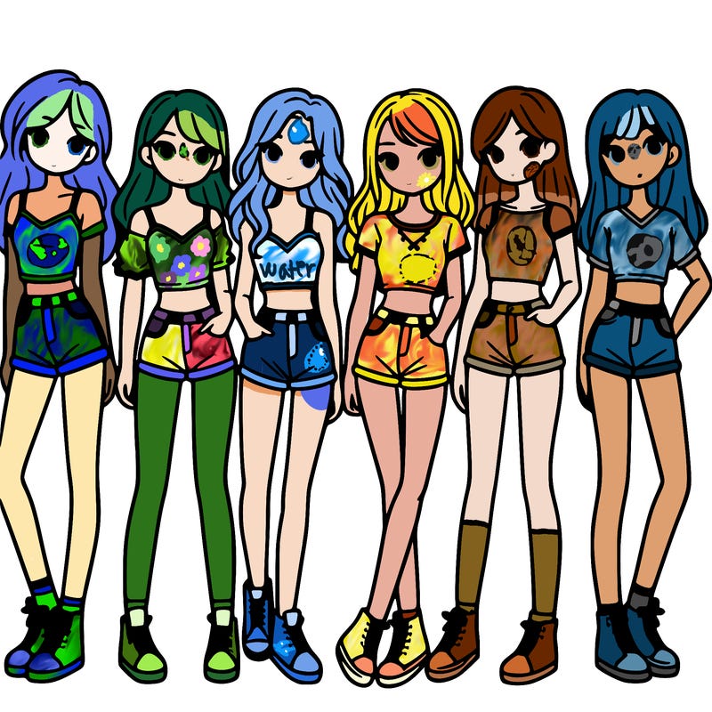 a group of girls wearing crop tops and shorts