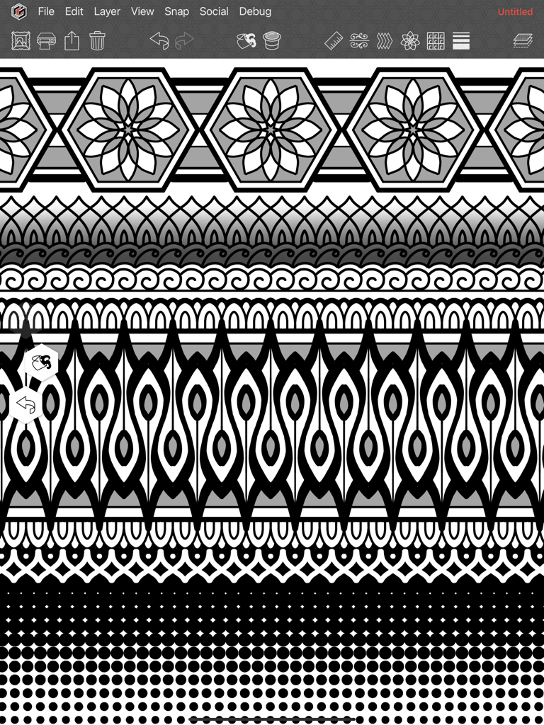 Geometrica - Un complejo patrón geométrico con simetría y dotwork creado en la aplicación Geometrica