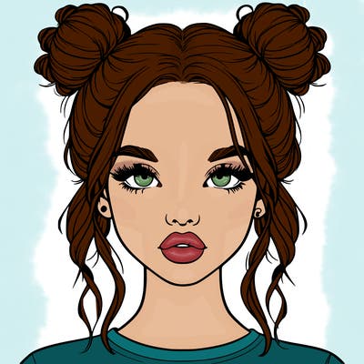 realistic girl with two buns in hair and lips