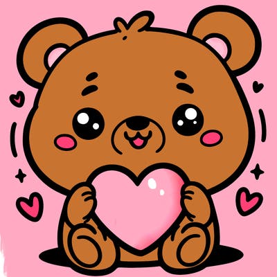 a cute bear holding a heart