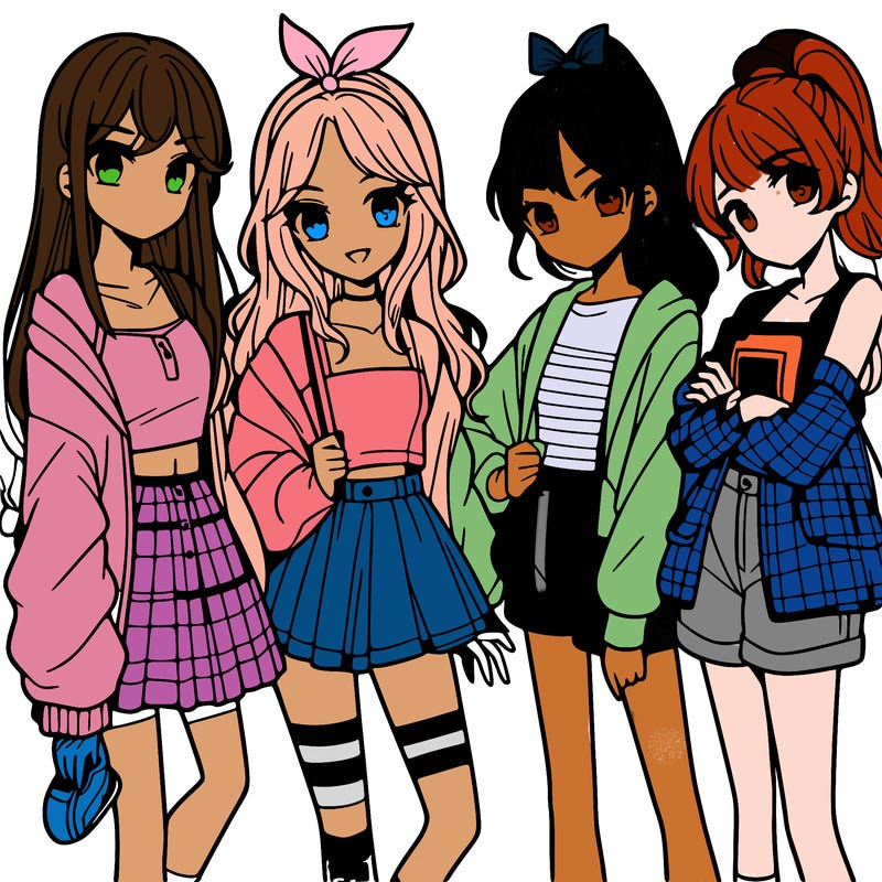 teen manga girls group of 4