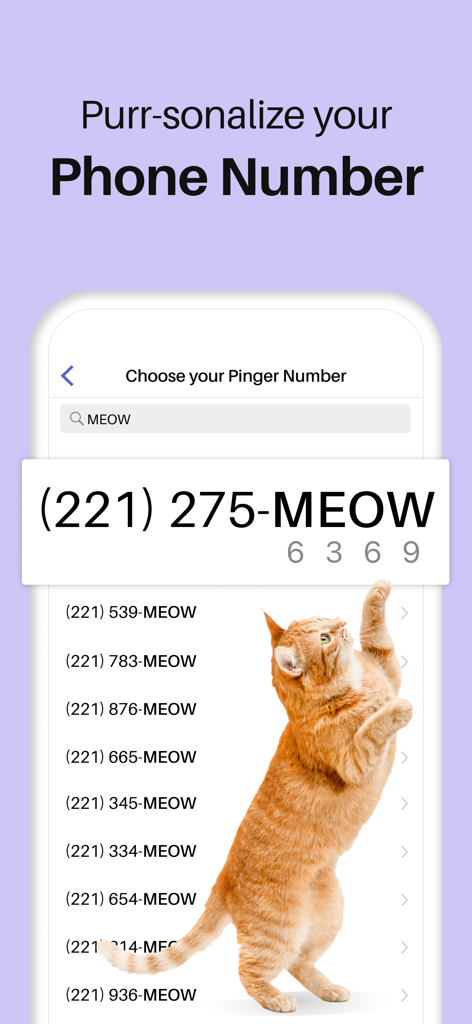 Pinger: Call Plus Texting App - Screen showing the process of choosing a custom vanity phone number in the Pinger app