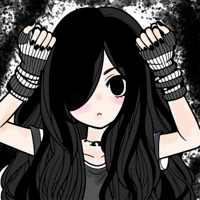 long haired girl with fingerless gloves
