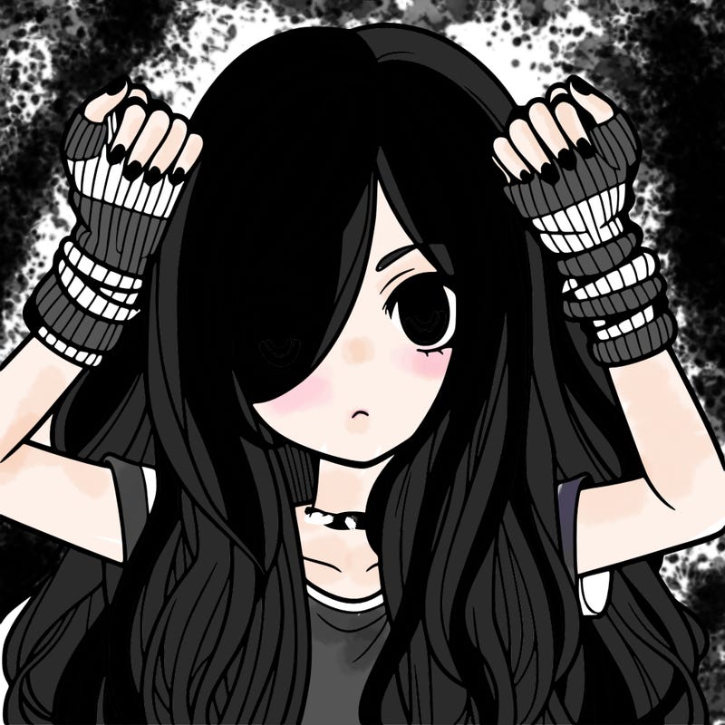 long haired girl with fingerless gloves